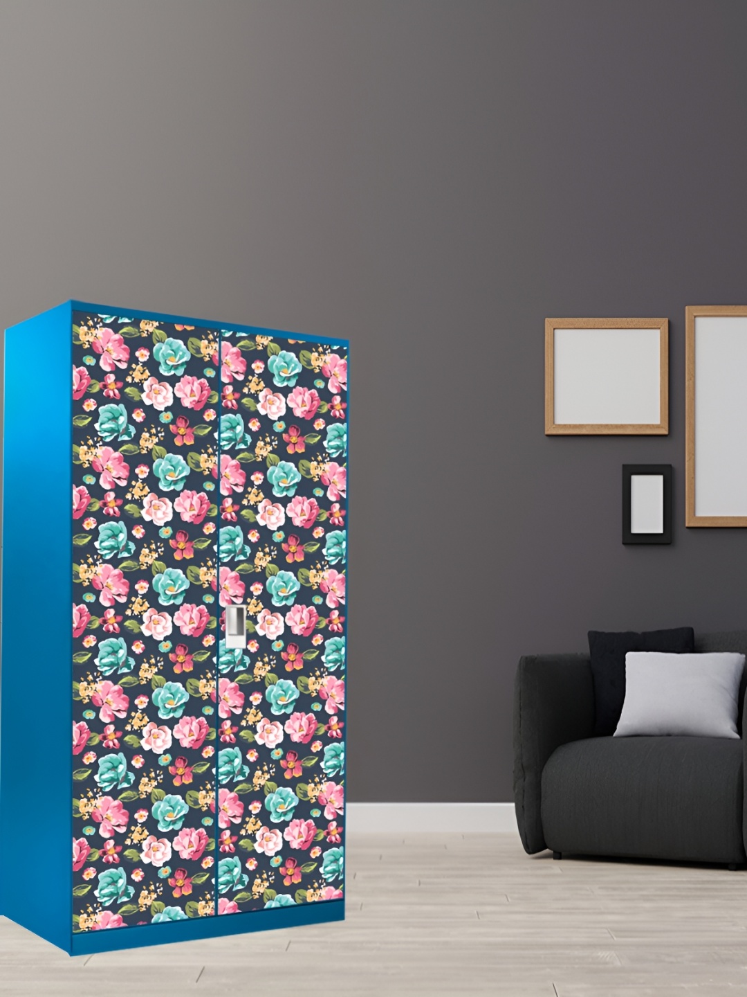 

WALLWEAR Blue & Pink Floral Printed Wardrobe Sticker