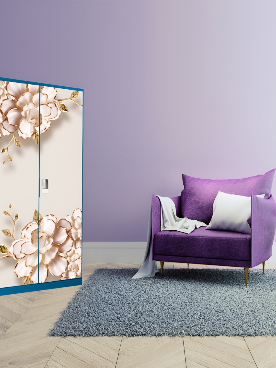 

WALLWEAR Beige & Gold Toned Floral Printed Wardrobe Sticker