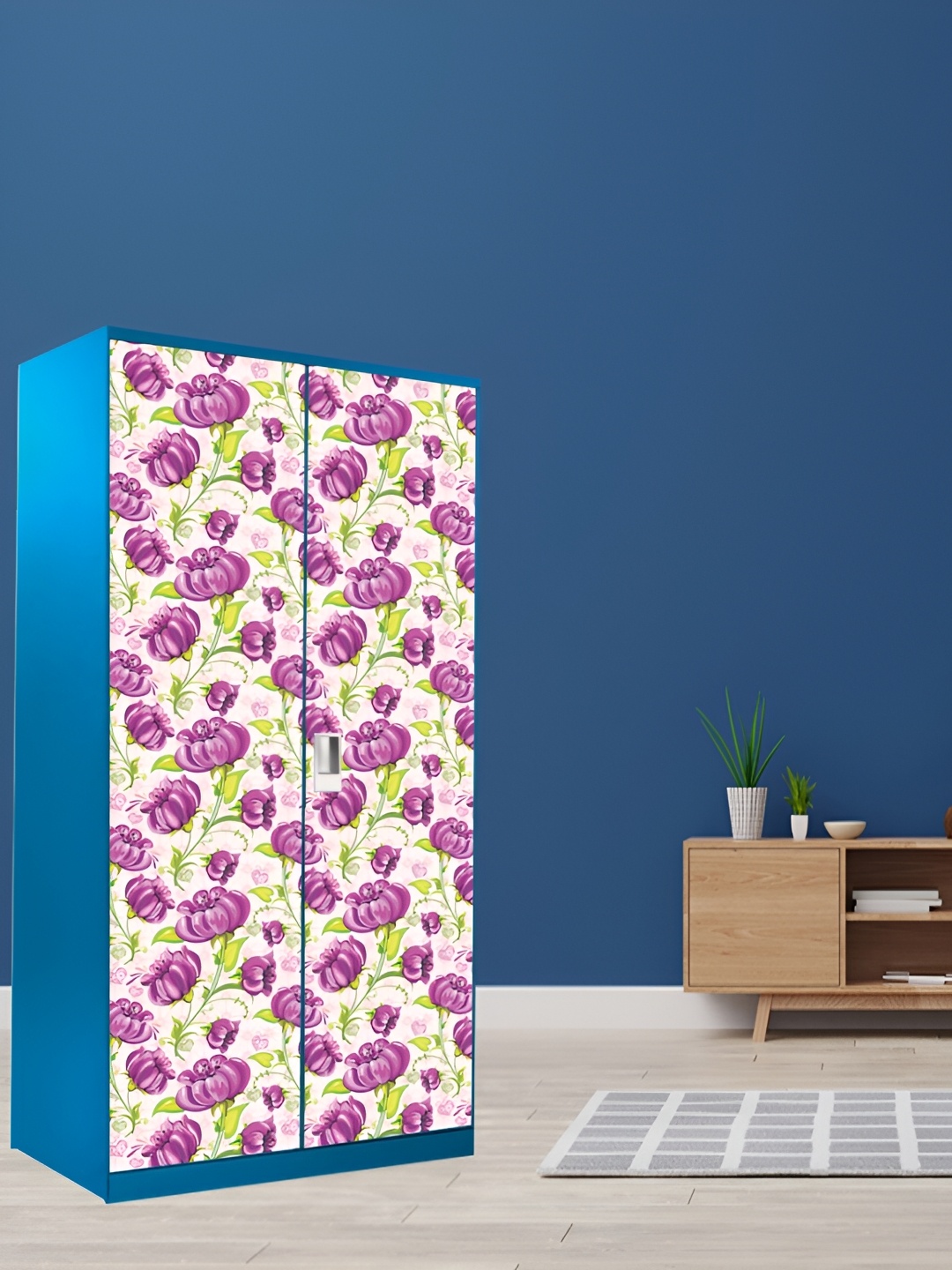 

WALLWEAR White & Purple Floral Printed Wardrobe Sticker