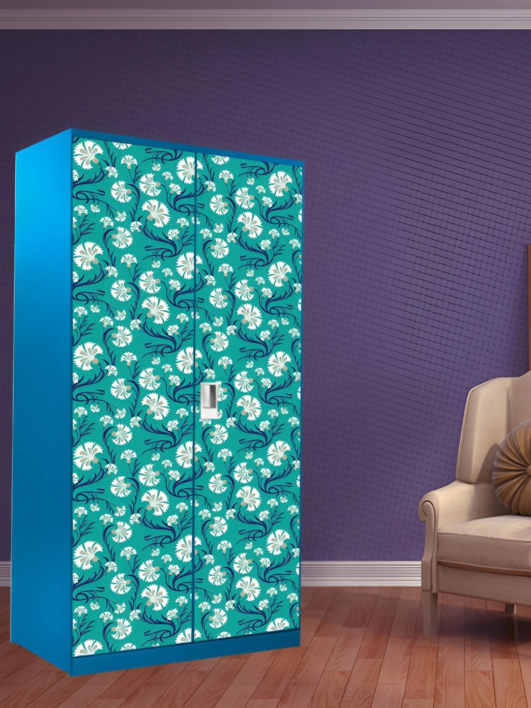 

WALLWEAR Green & White Floral Printed Wardrobe Sticker