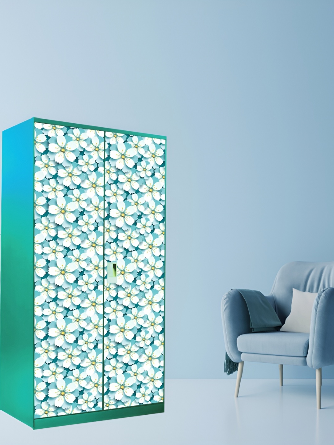 

WALLWEAR Blue & White Printed Self Adhesive Wardrobe Wallpaper