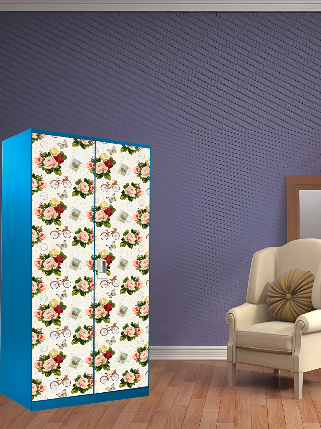 

WALLWEAR White & Pink Printed Self Adhesive Wardrobe Wallpaper