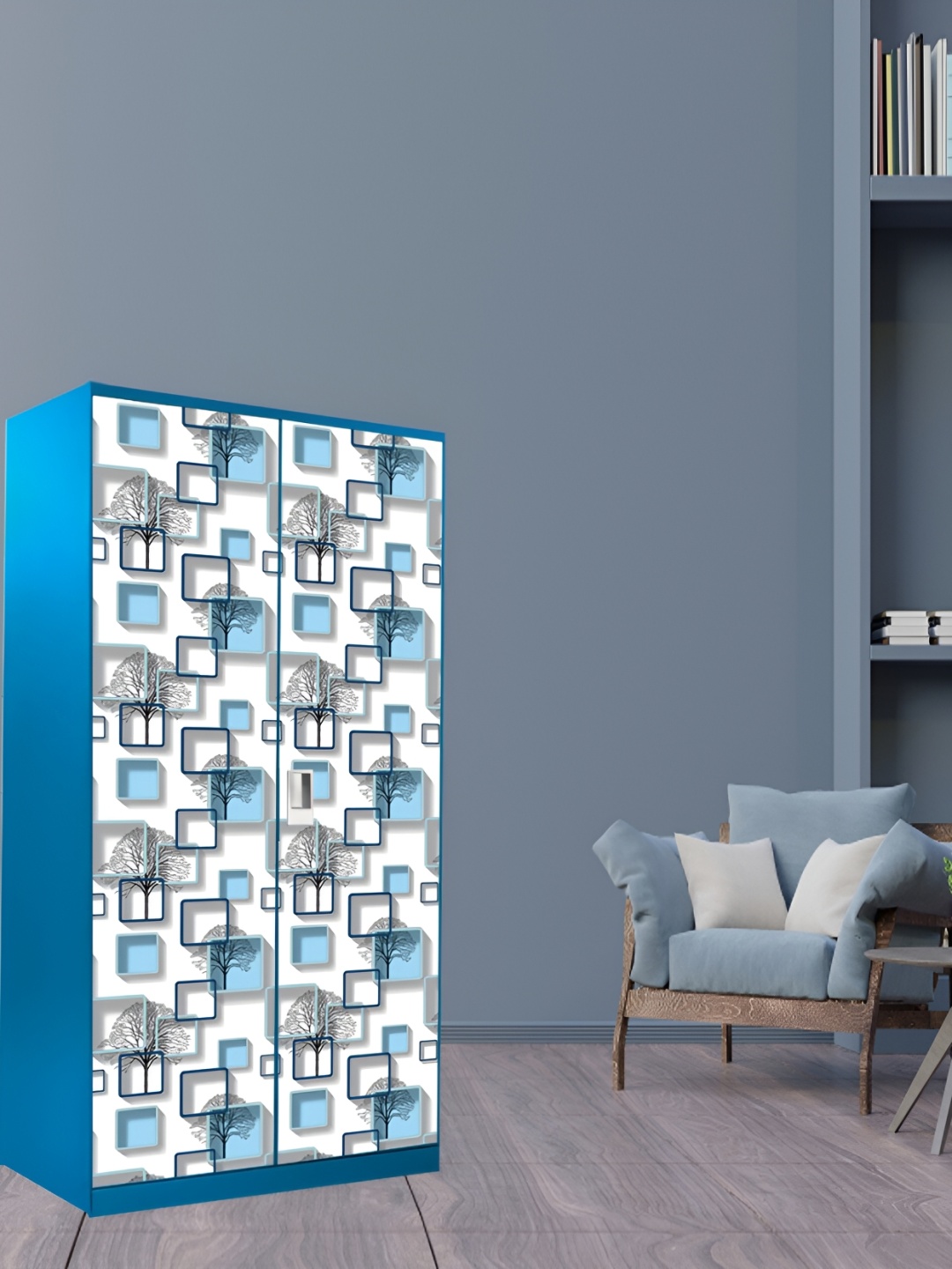 

WALLWEAR White & Blue Printed Self Adhesive Wardrobe Wallpaper