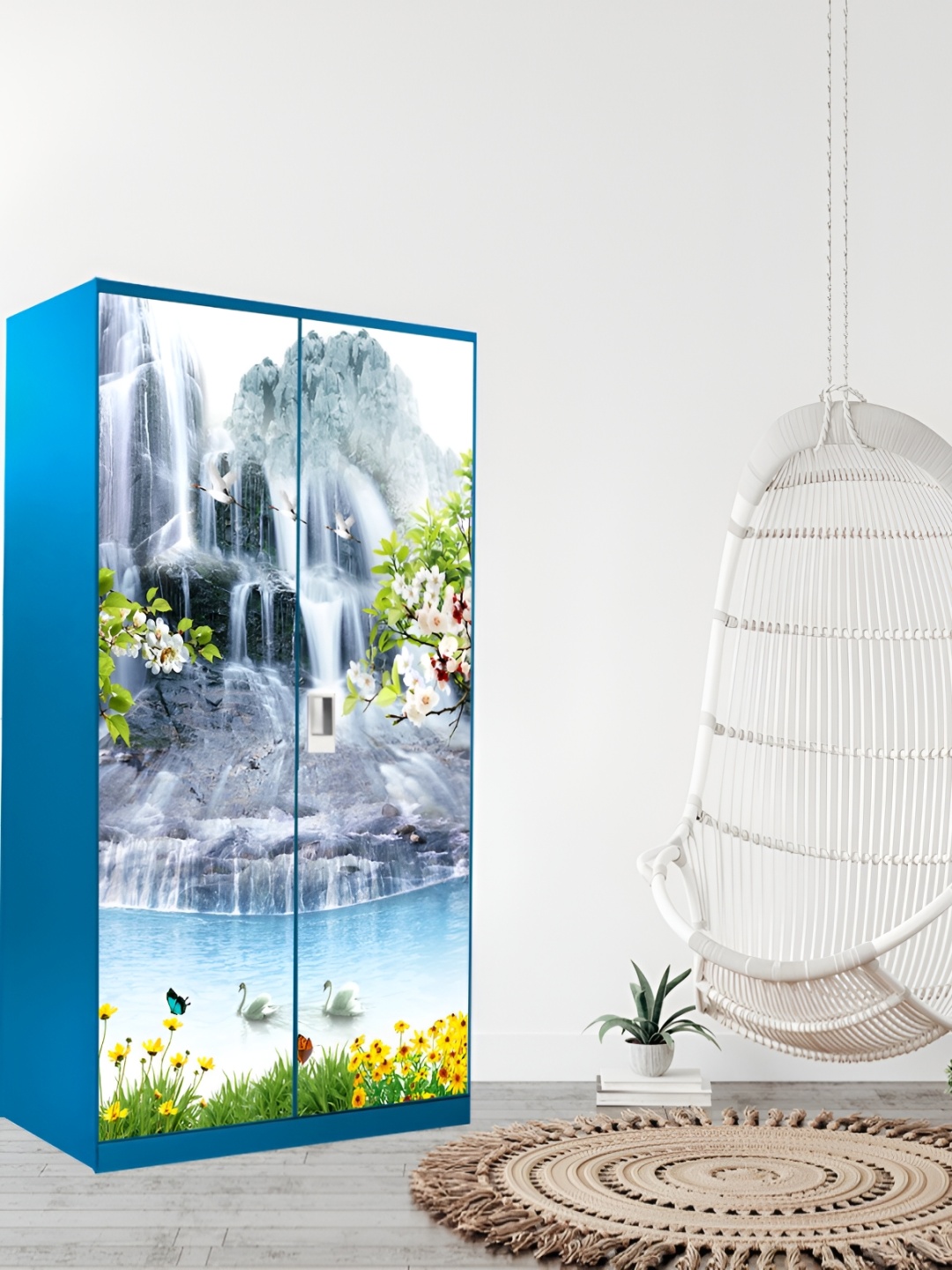 

WALLWEAR Blue & White Printed Self Adhesive Wardrobe Wallpaper