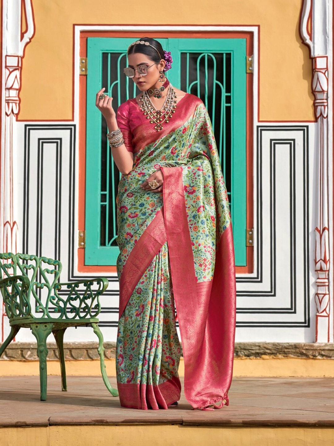 

LeeliPeeri Designer Woven Design Zari Silk Cotton Saree, Peach