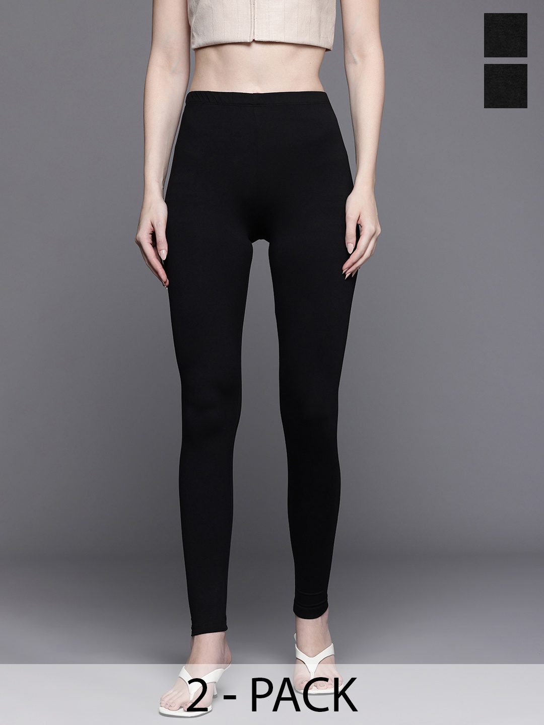 

Boohoo Pack of 2 High-Waist Ankle Length Leggings, Black