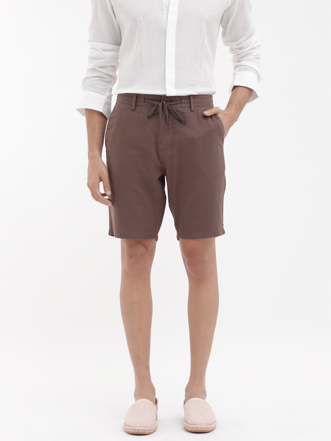 

RARE RABBIT Men Pinto-1 Knee Length Mid Rise Cotton Shorts, Brown