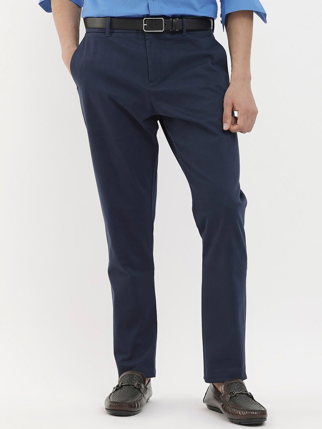 

RARE RABBIT Men Trello Mid-Rise Slim Fit Cotton Trouser, Navy blue