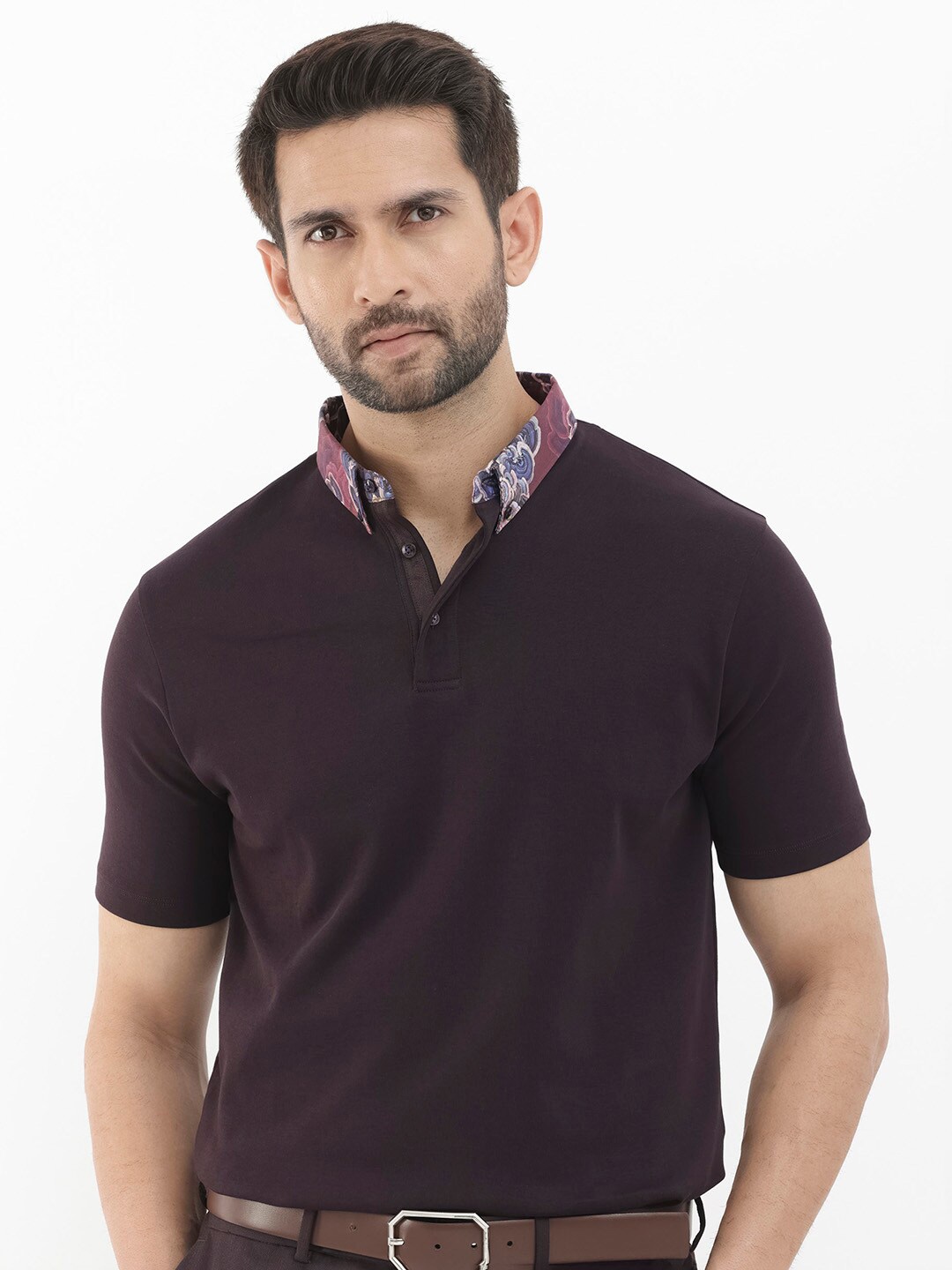 

RARE RABBIT Men Rings-4 Slim Fit Solid Polo Collar T-Shirt, Purple