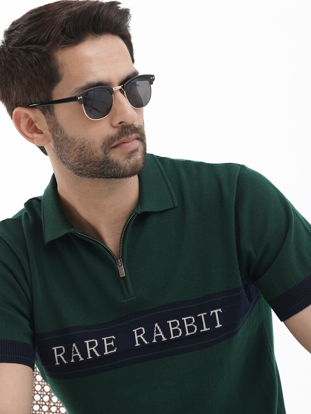 

RARE RABBIT Men Lester Slim Fit Polo Collar Cotton T-Shirt, Green