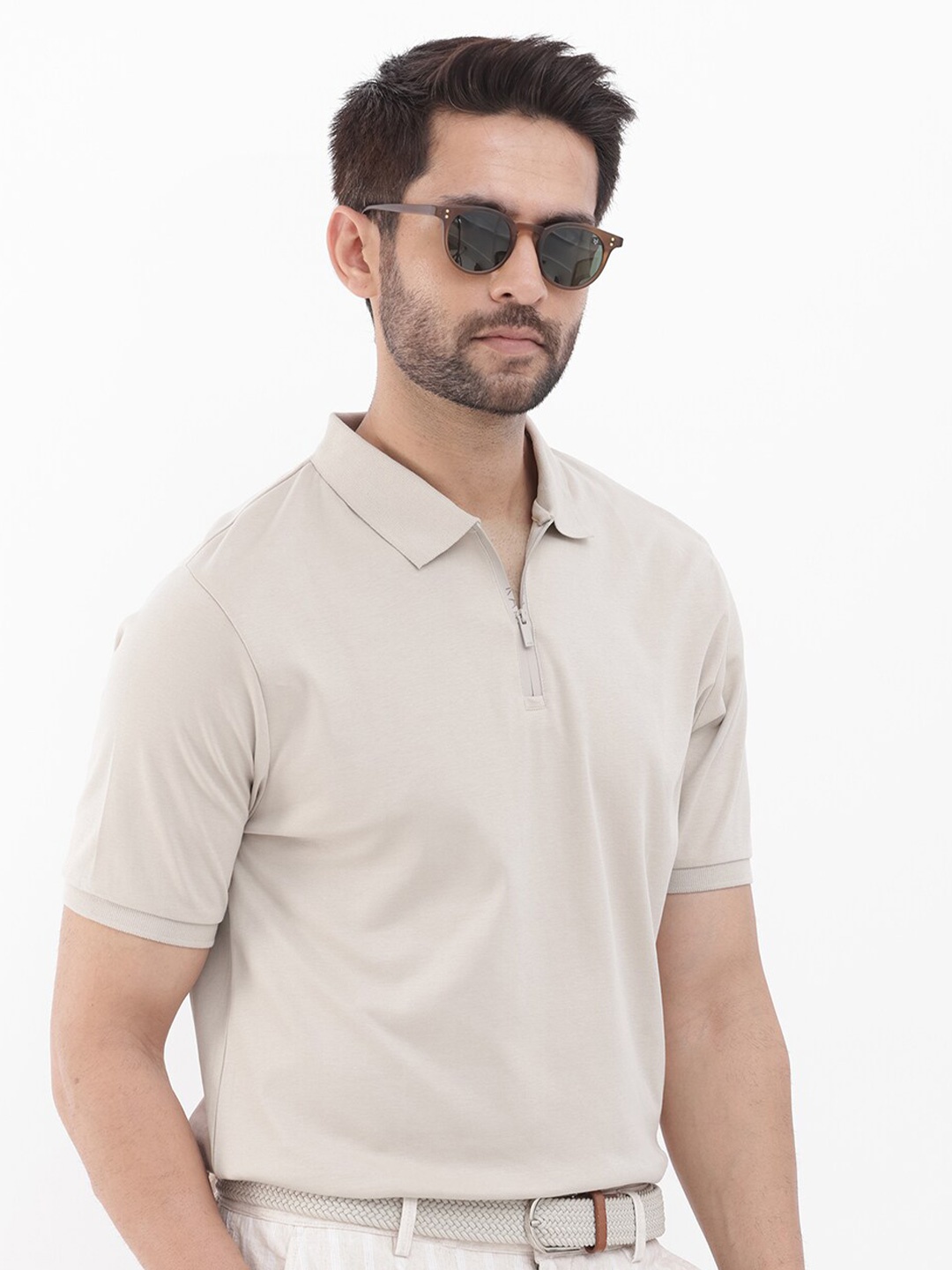 

RARE RABBIT Men Holit Slim Fit Polo Collar Cotton T-Shirt, Beige