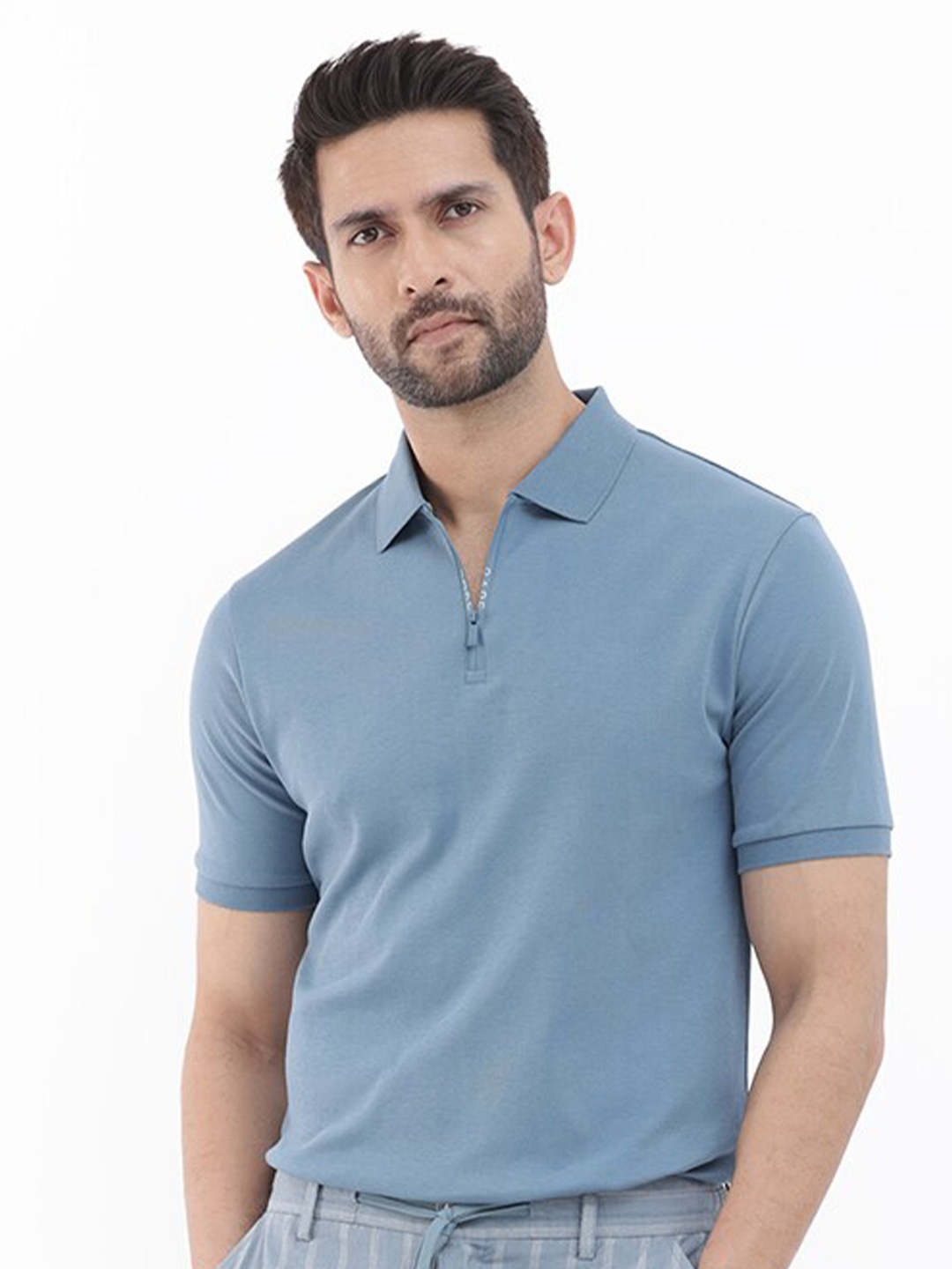 

RARE RABBIT Men Holit Slim Fits Polo Collar Cotton T-Shirt, Blue