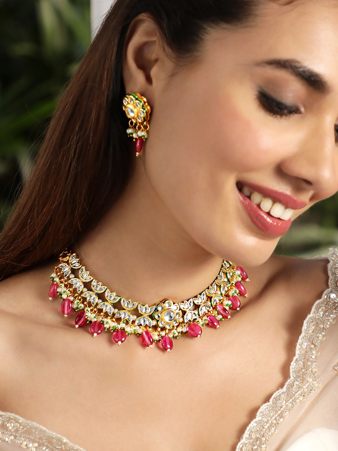 

Rubans 22K Gold-Plated Kundan Studded & Beaded Jewellery Set