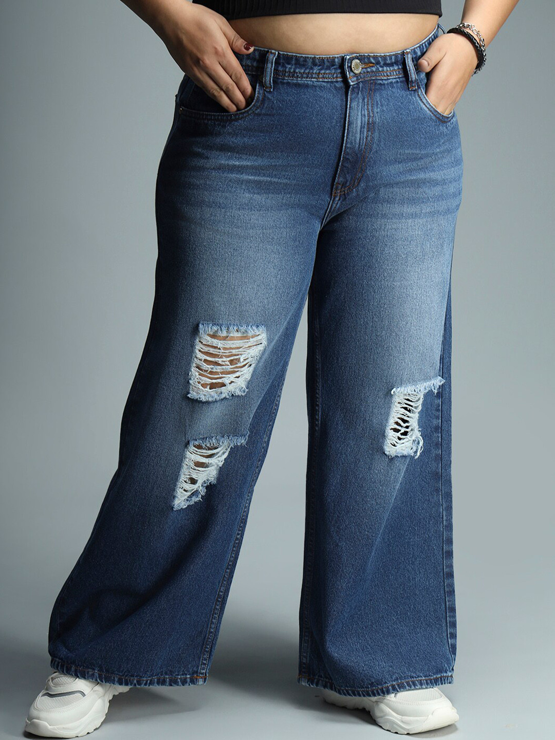 

Freeform by High Star Women Wide Leg High Rise Light Fade Stretchable cotton Jeans, Blue