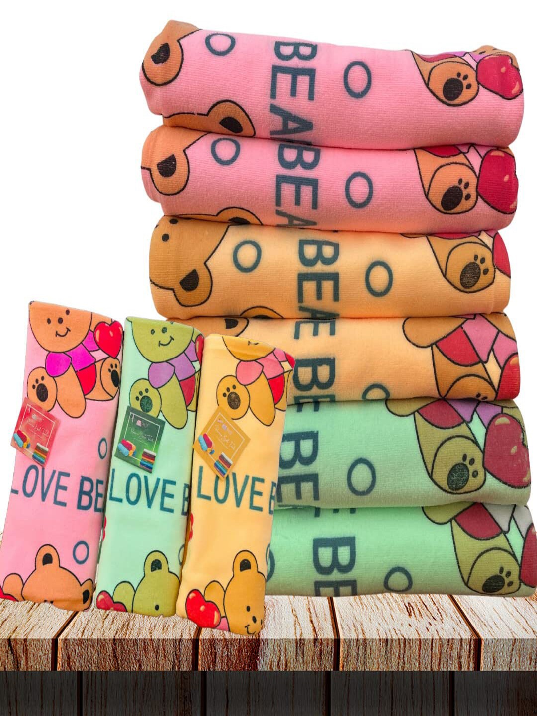 

BAESD Kids Pink & Green 3 Pieces Printed Microfiber Absorbent Bath Towels