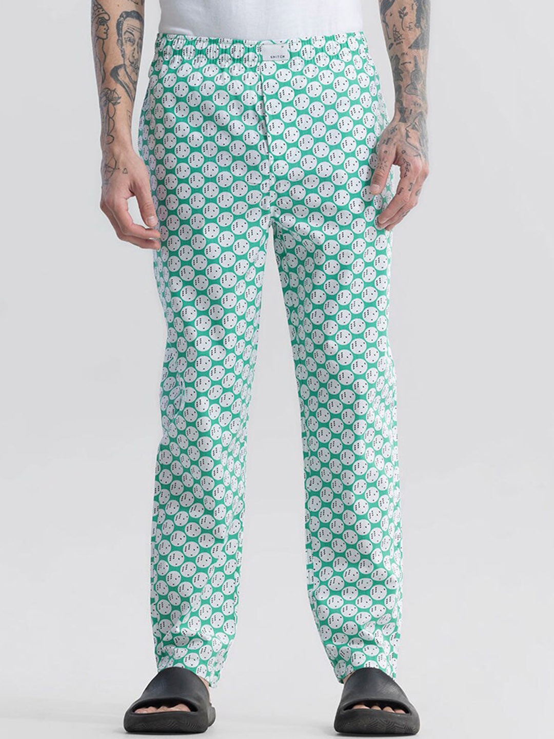 

Snitch Green Men Printed Cotton Lounge Pants