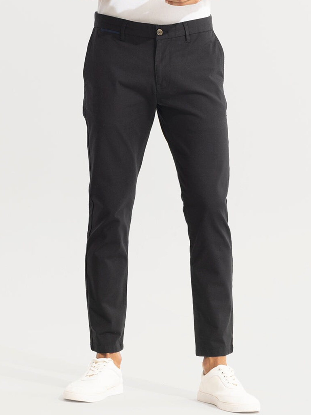

Snitch Men Black Smart Slim Fit Cotton Chinos Trousers