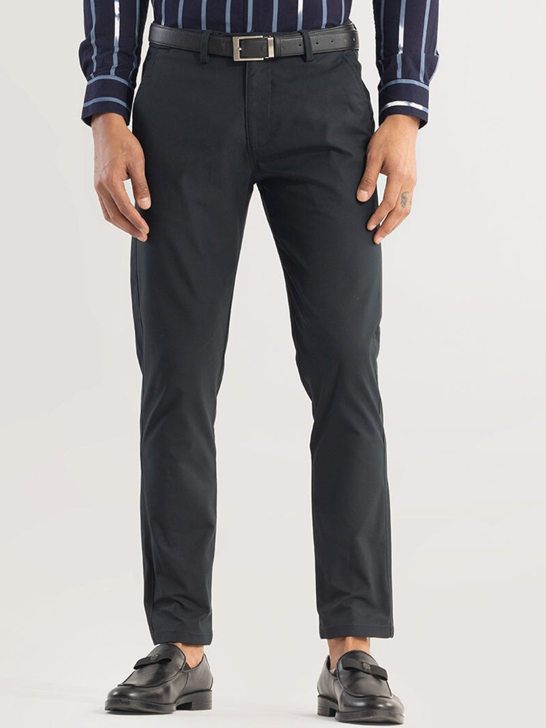 

Snitch Men Black Smart Slim Fit Cotton Chinos Trousers