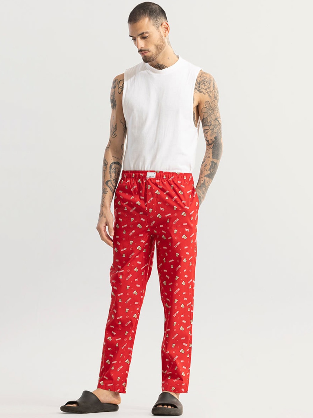 

Snitch Red Men Printed Cotton Lounge Pants