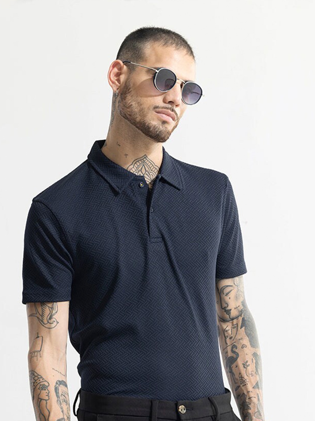 

Snitch Polo Collar Slim Fit Cotton T-shirt, Navy blue