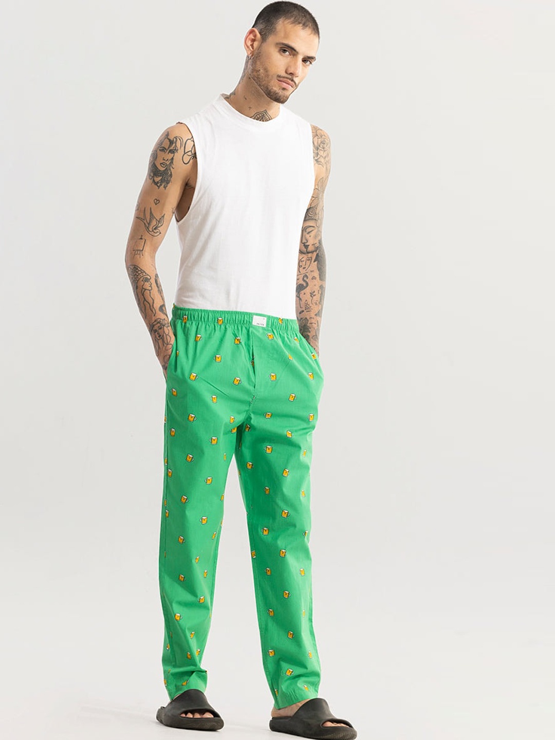 

Snitch Green Men Printed Cotton Lounge Pants