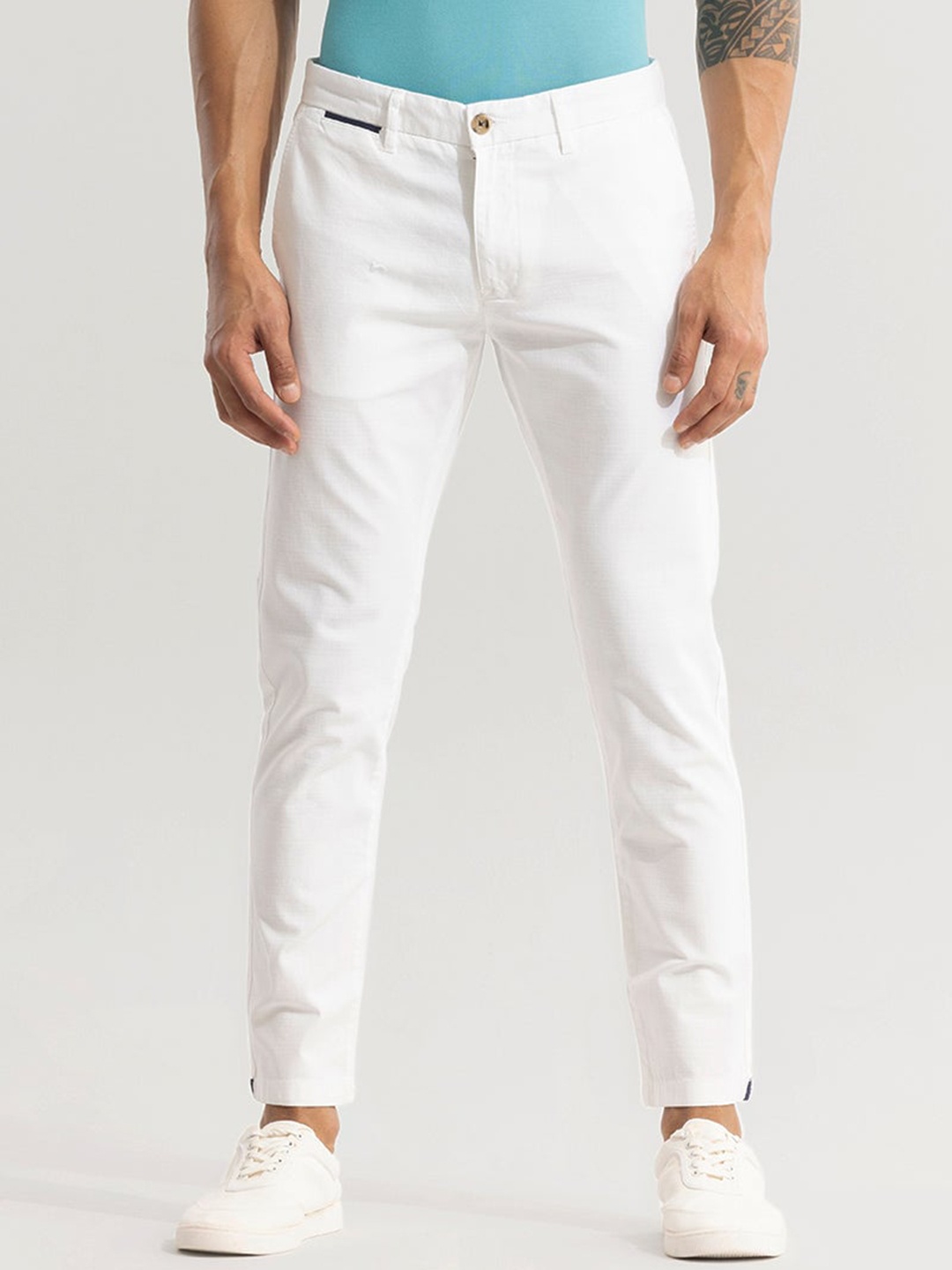 

Snitch Men White Smart Slim Fit Cotton Trousers