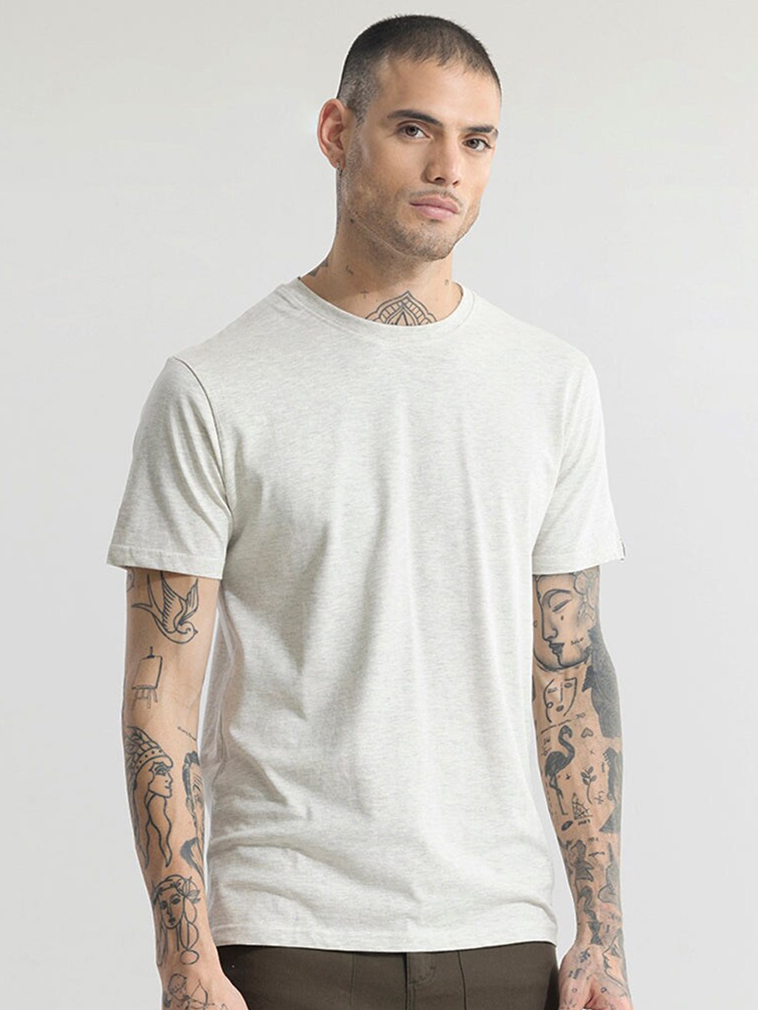 

Snitch Off White Round Neck Cotton T-shirt