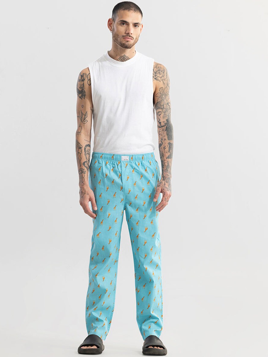 

Snitch Blue Men Printed Cotton Lounge Pants