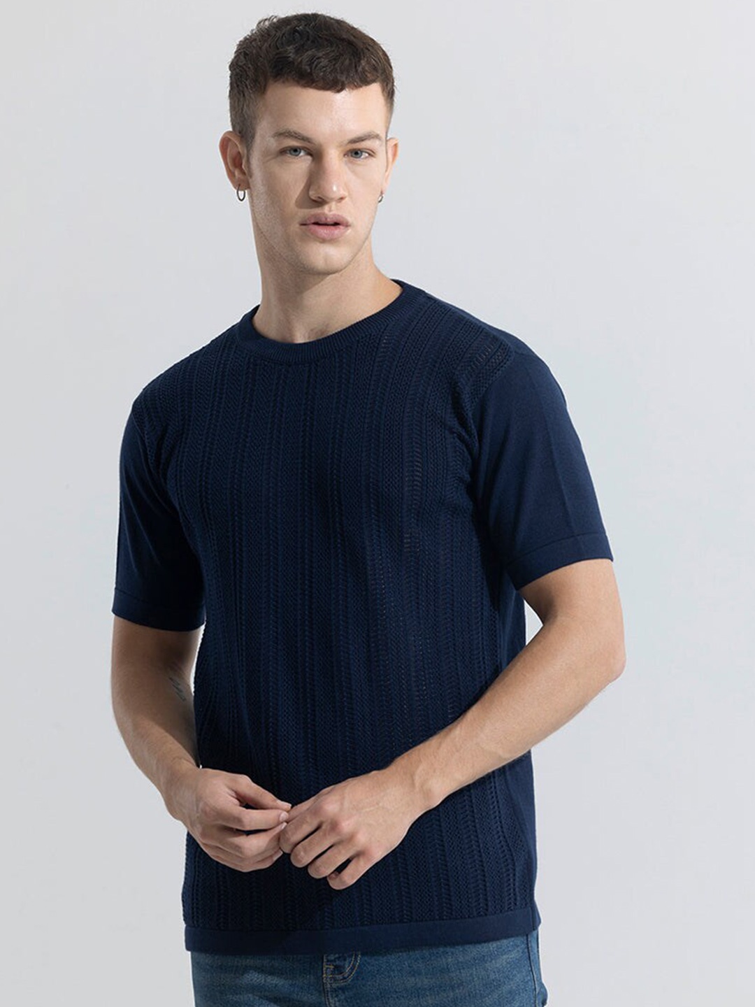 

Snitch Round Neck Cotton T-shirt, Navy blue