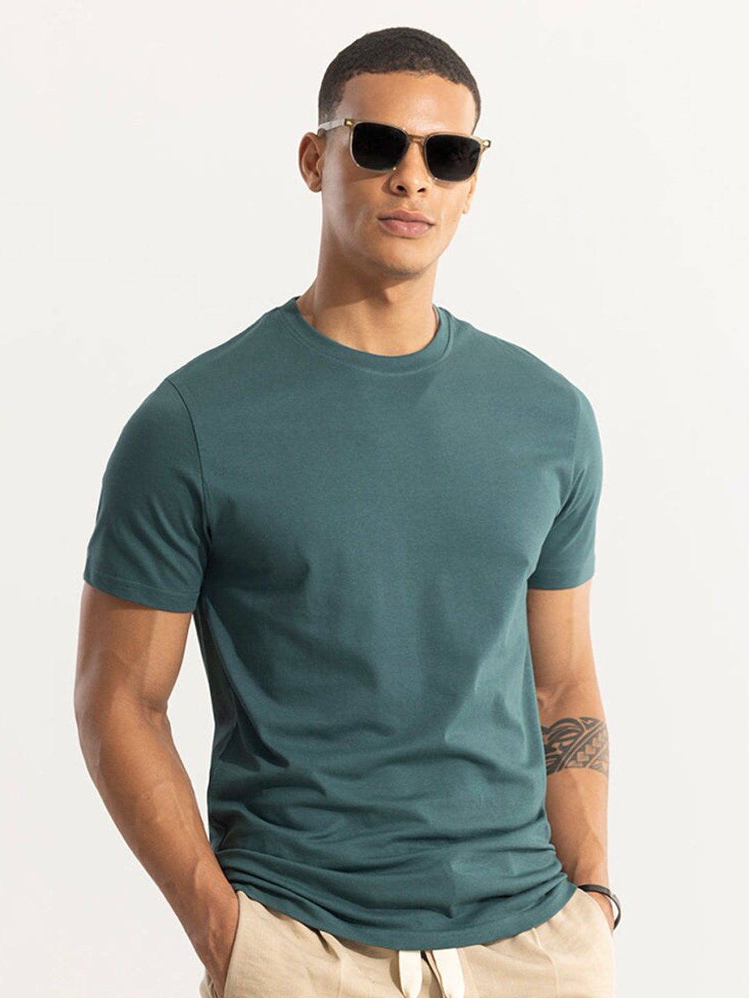 

Snitch Round Neck Cotton T-shirt, Green