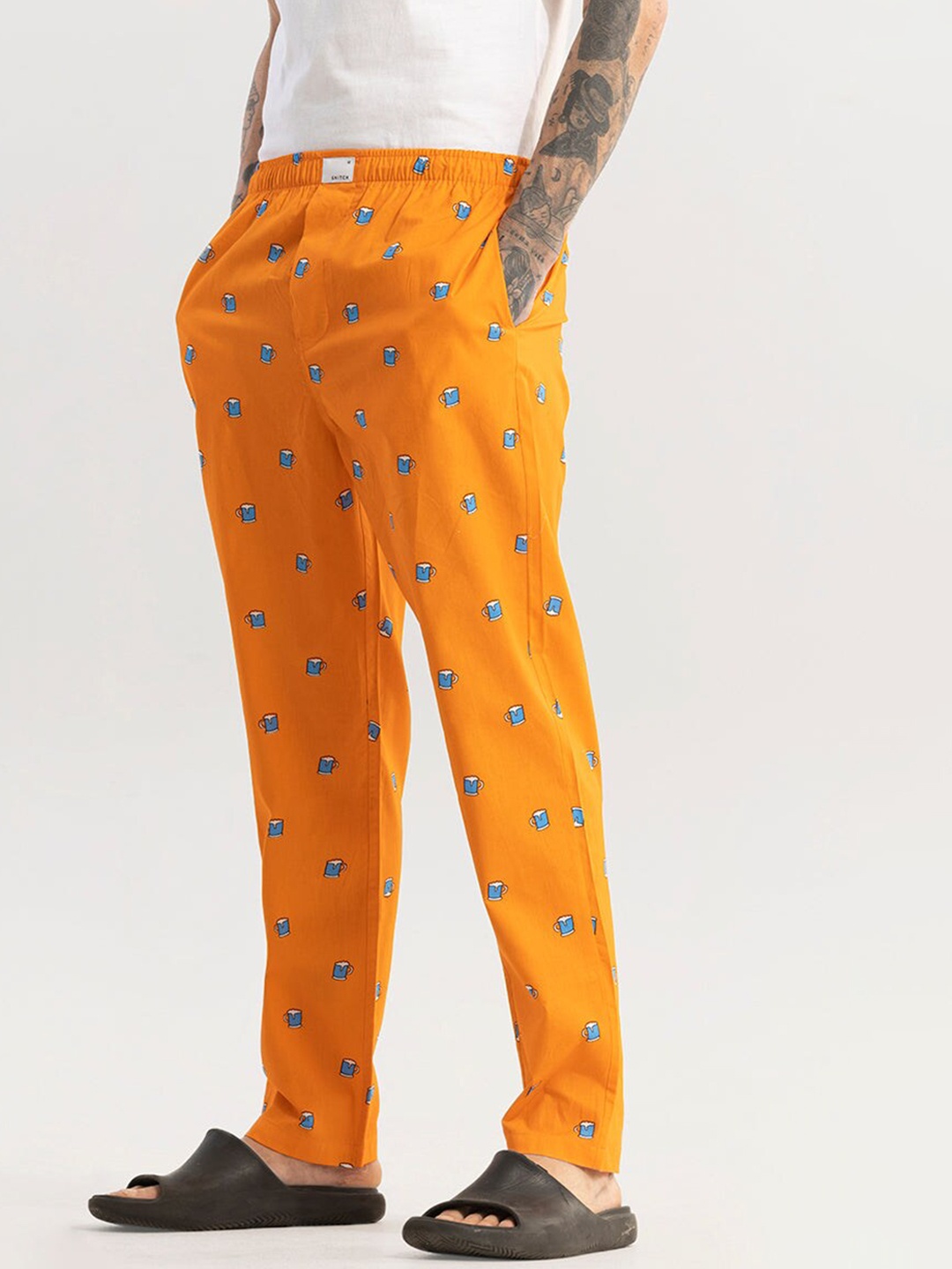 

Snitch Orange Men Printed Cotton Lounge Pants