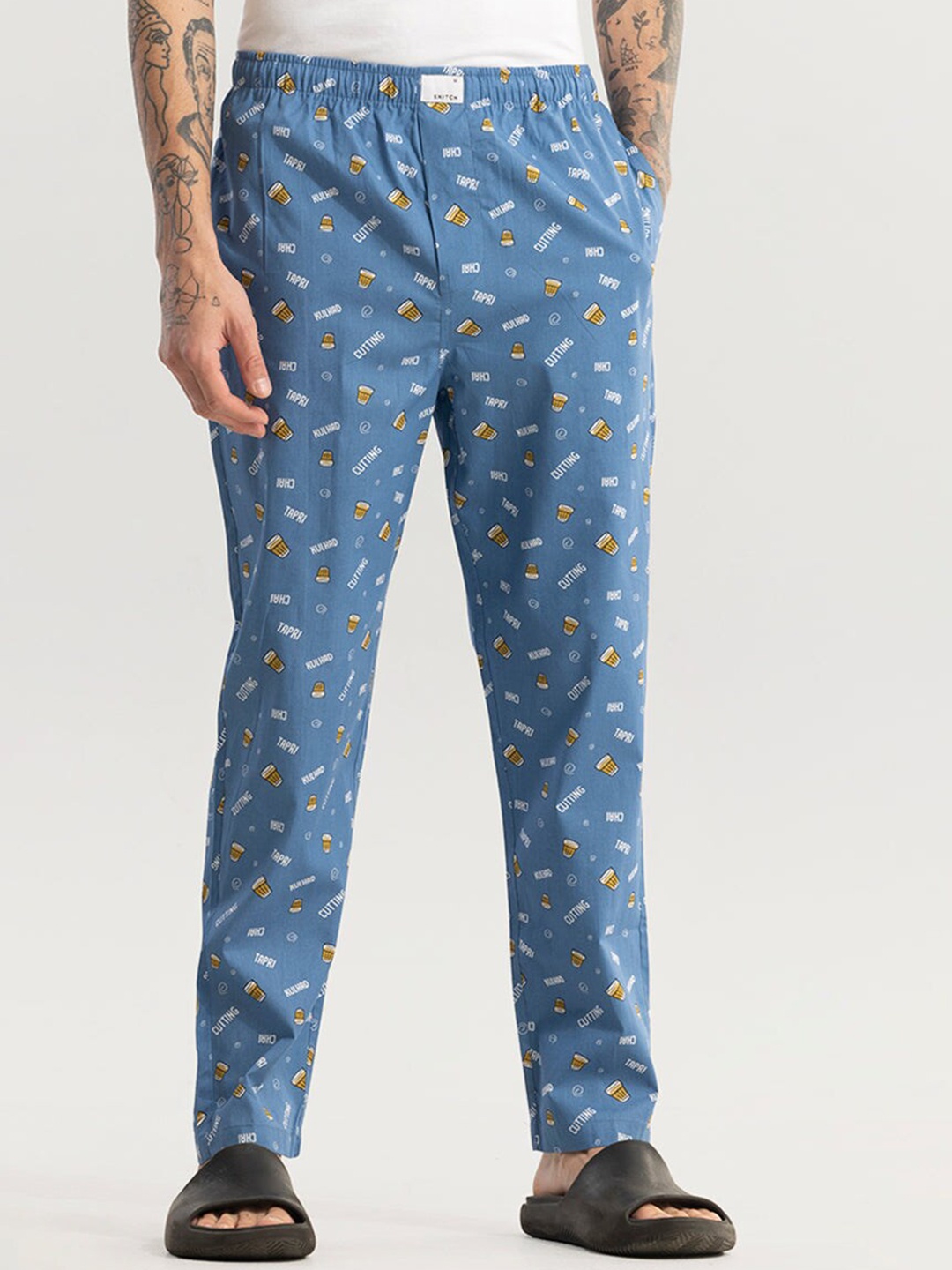 

Snitch Blue Men Printed Cotton Lounge Pants