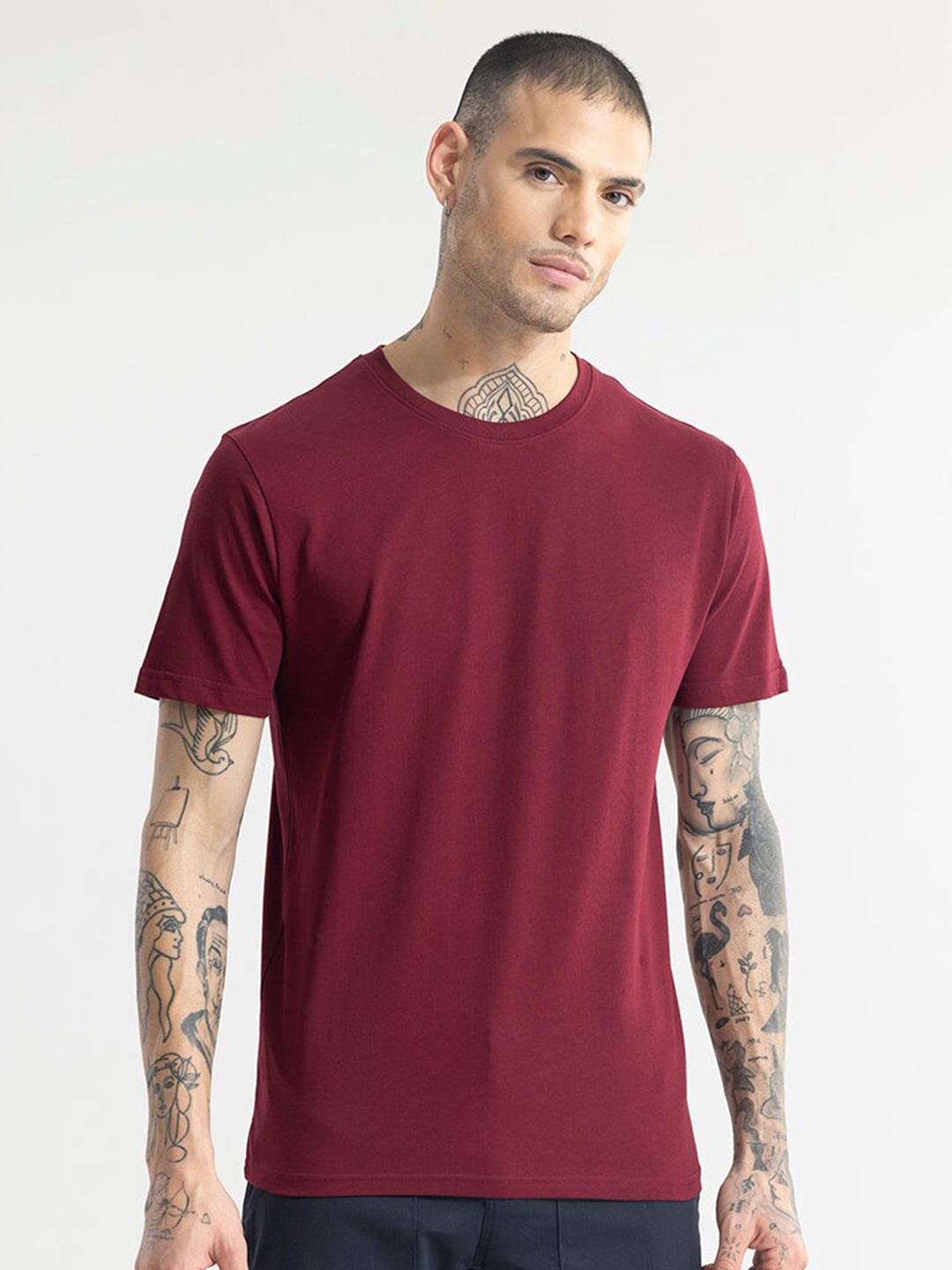 

Snitch Maroon Round Neck Cotton T-shirt