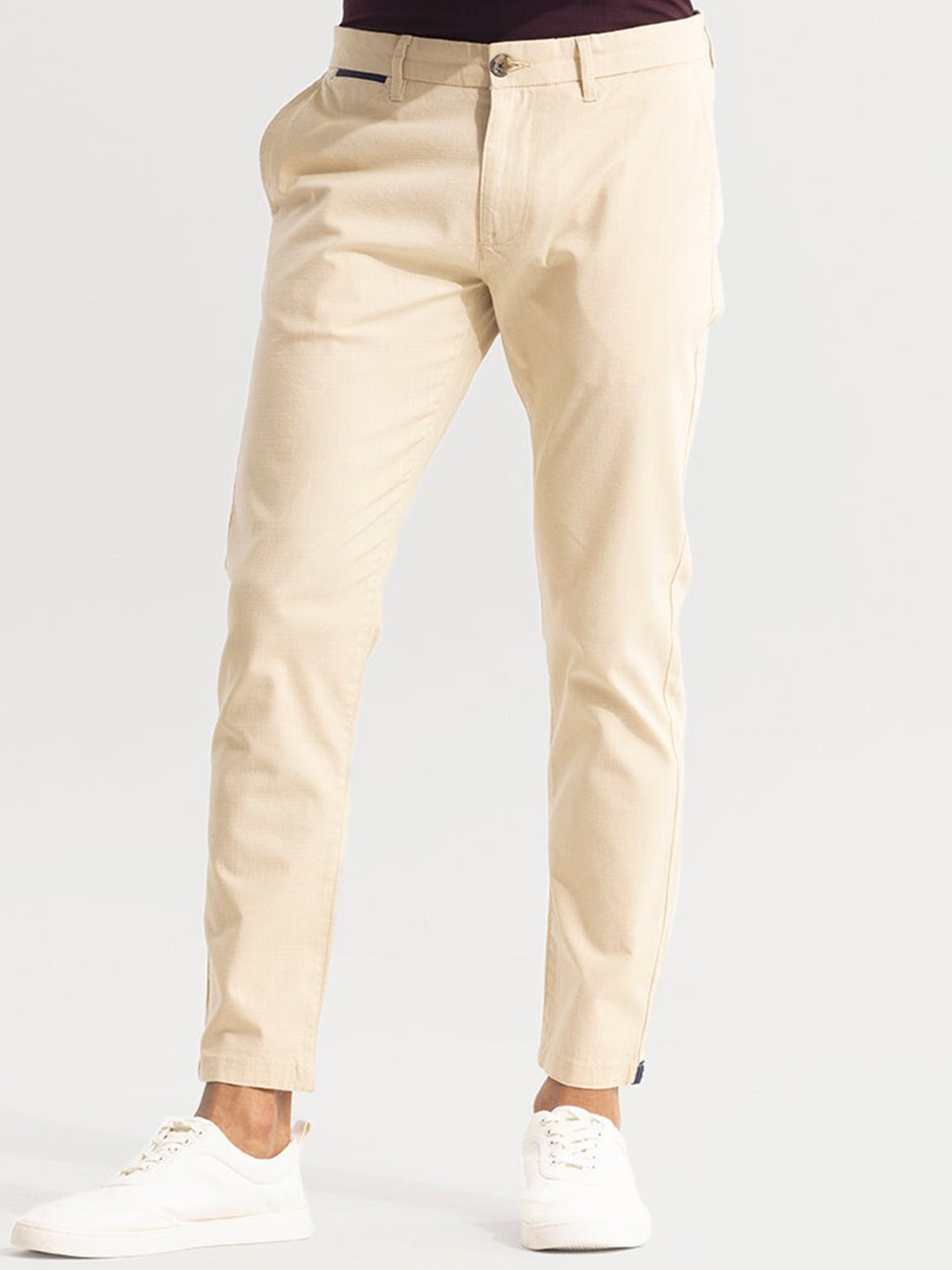 

Snitch Men Beige Smart Slim Fit Cotton Trousers