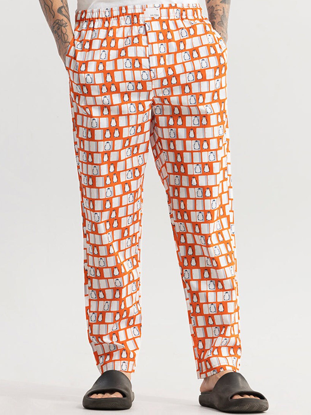 

Snitch Orange Men Printed Cotton Lounge Pants