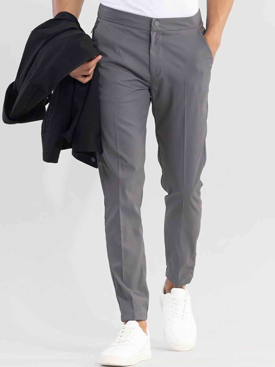 

Snitch Men Grey Smart Slim Fit Mid-Rise Trousers