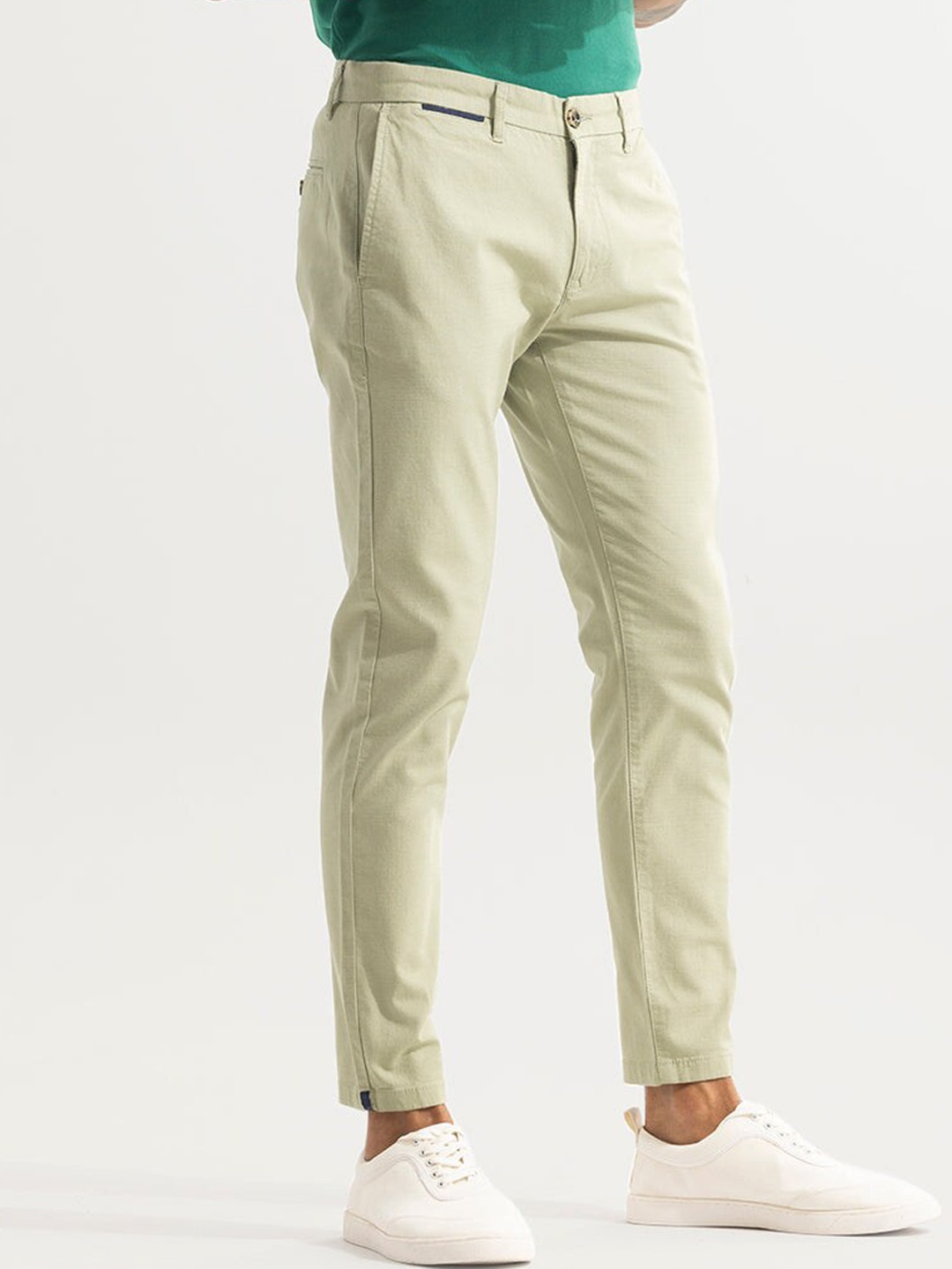 

Snitch Men Smart Slim Fit Cotton Chinos Trousers, Green