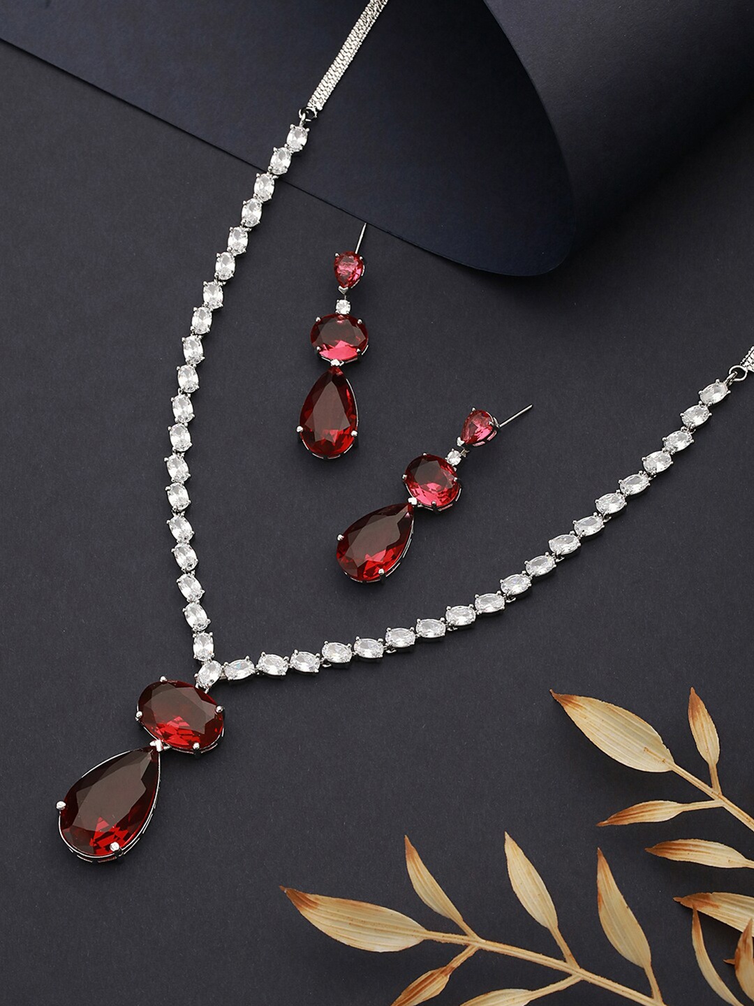 

Saraf RS Jewellery Rhodium-Plated AD Studded Jewellery Set, Silver
