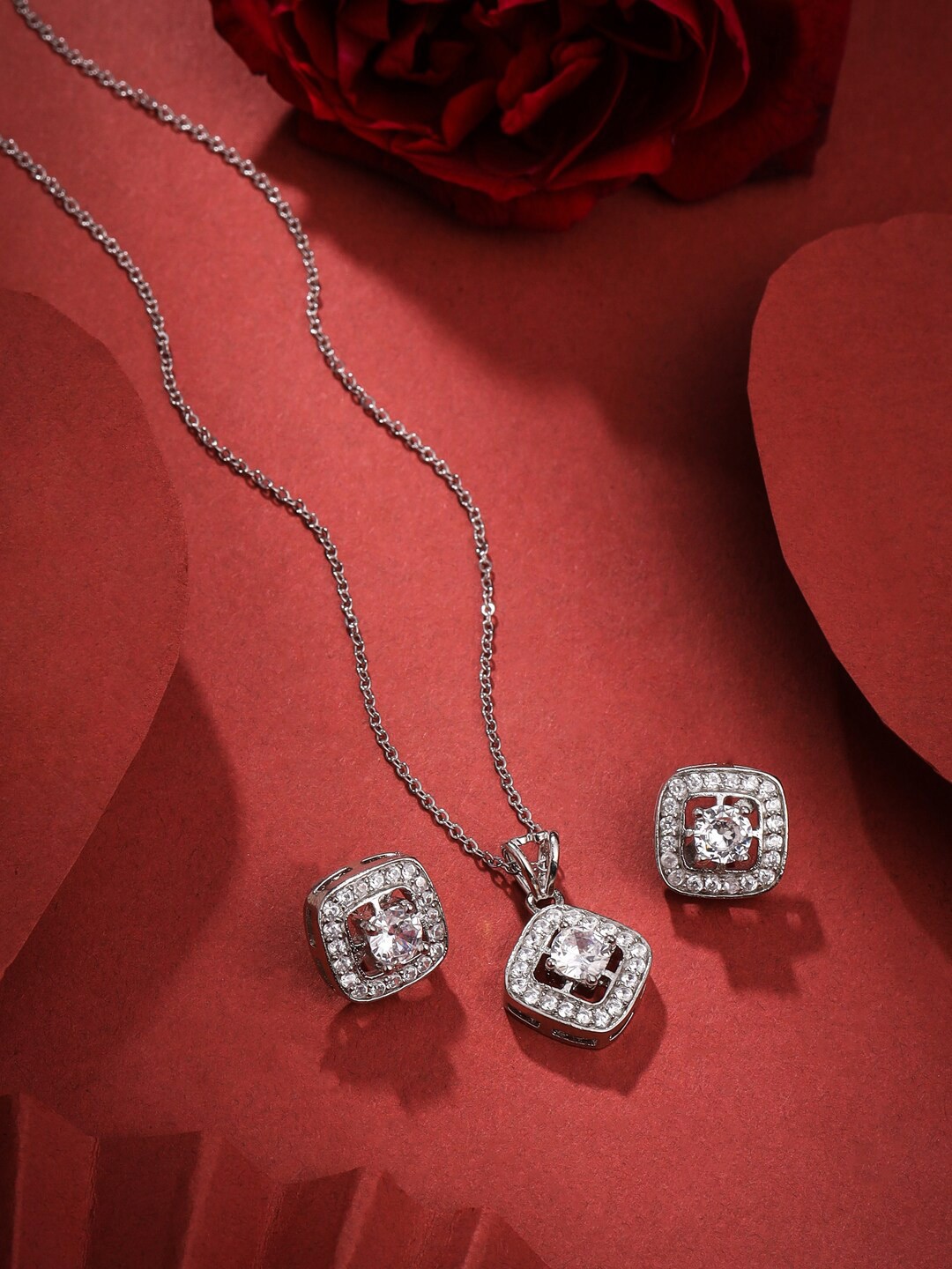 

THE AAB STUDIO Silver-Plated AD Stone-Studded Jewellery Set