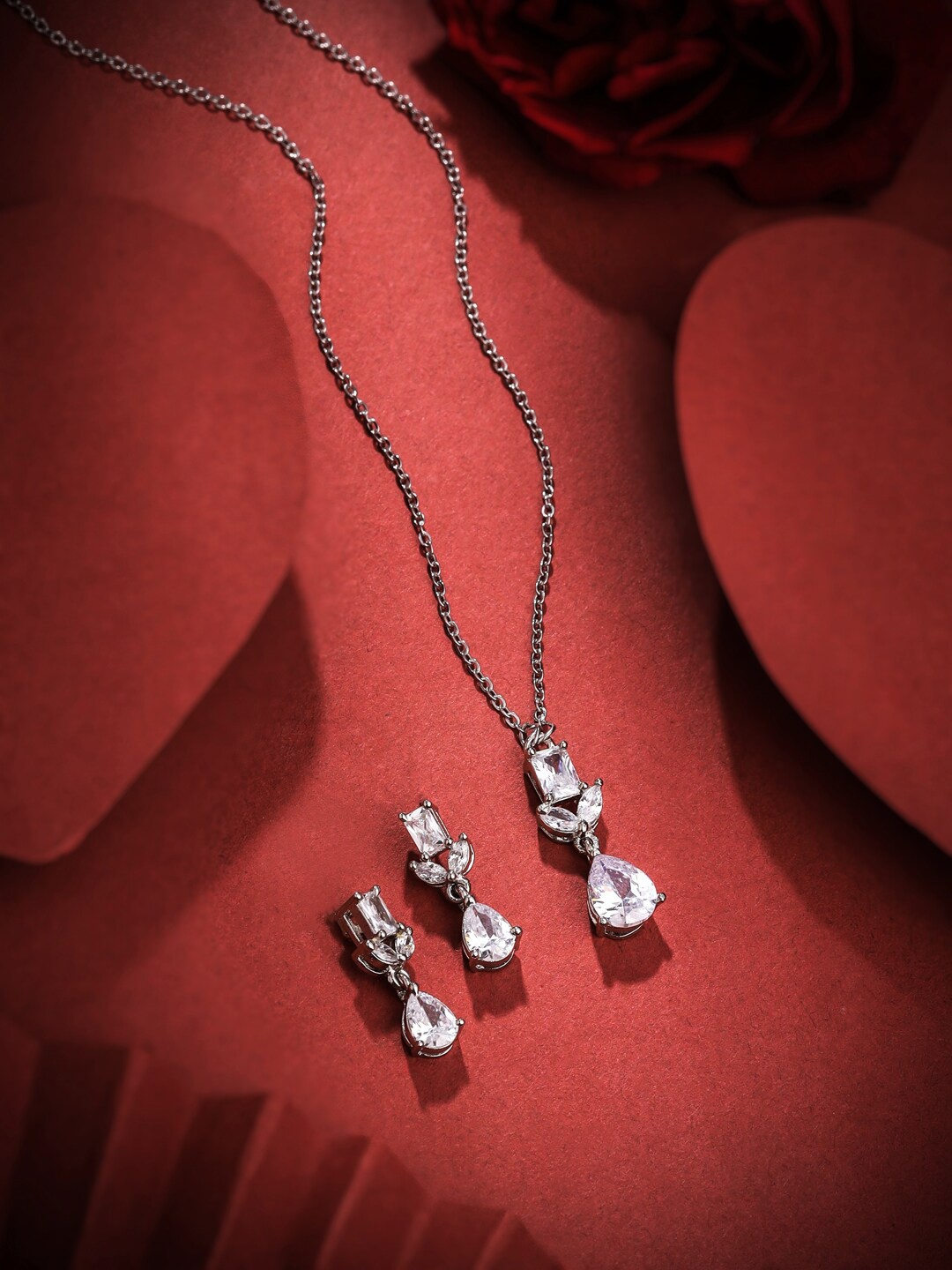 

THE AAB STUDIO Silver-Plated AD Stone-Studded Jewellery Set