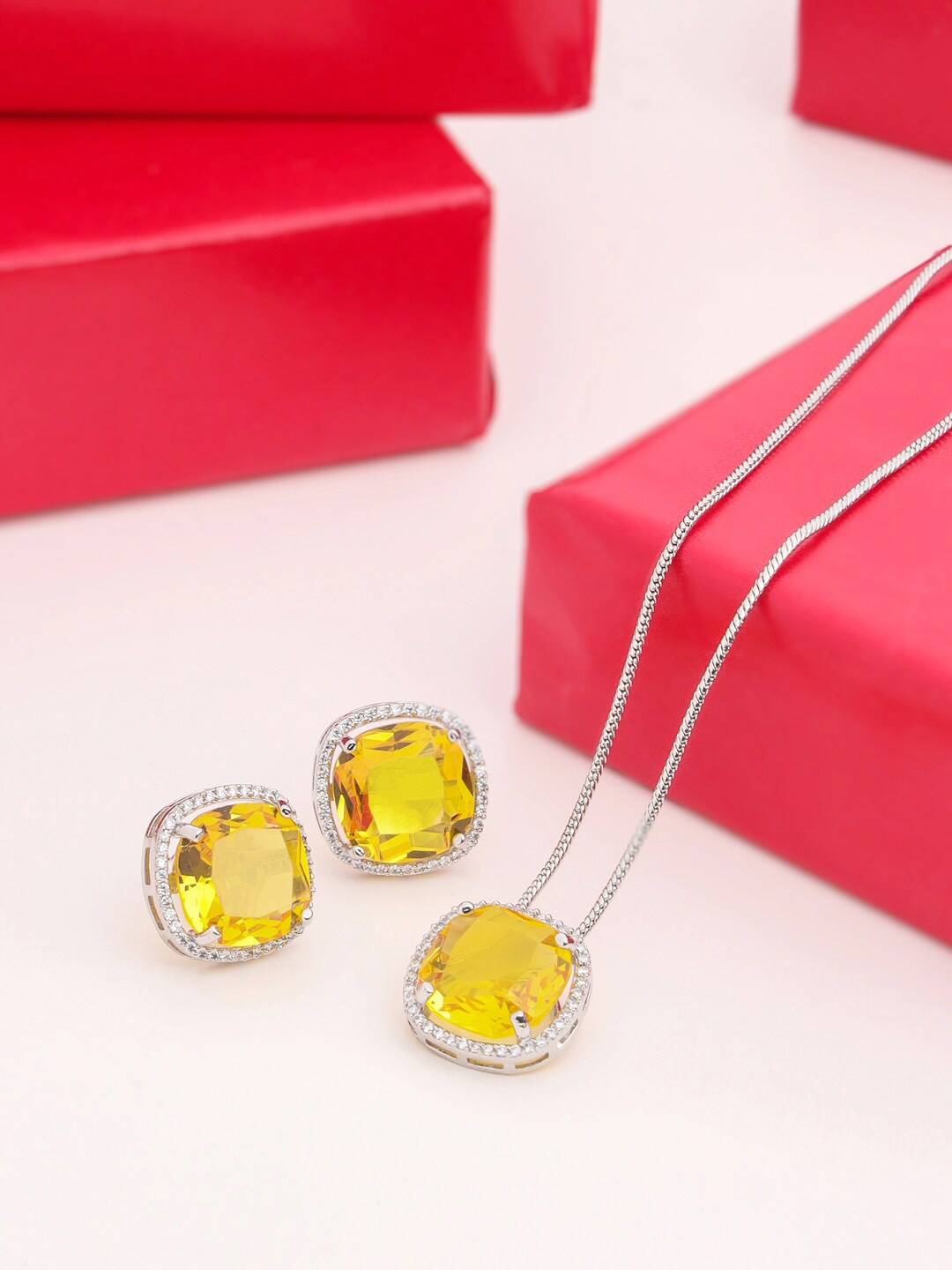 

THE AAB STUDIO Rhodium-Plated CZ-Studded Jewellery Set, Silver
