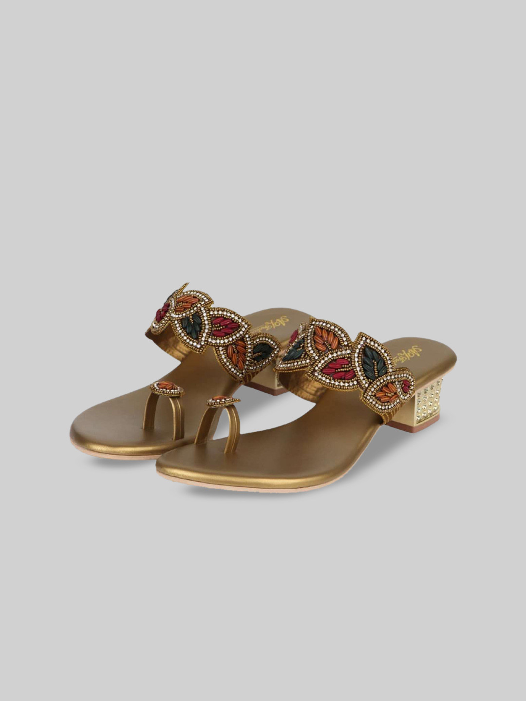 

AZ Footwear Embellished One Toe Block Heels, Gold