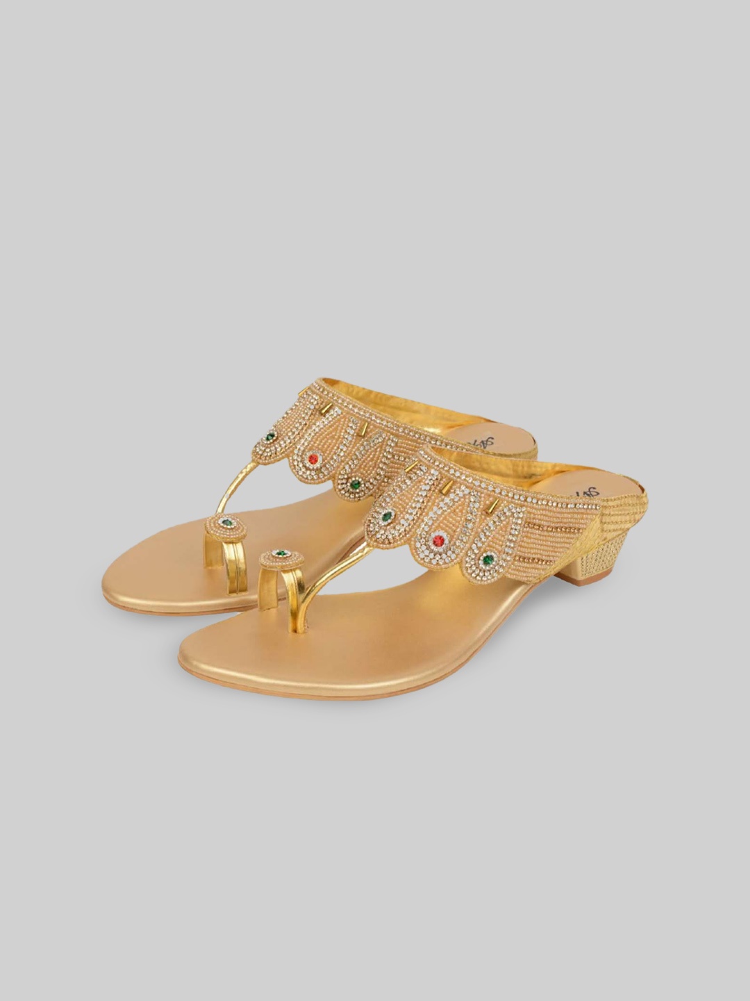 

AZ Footwear Embellished One Toe Block Heels, Gold