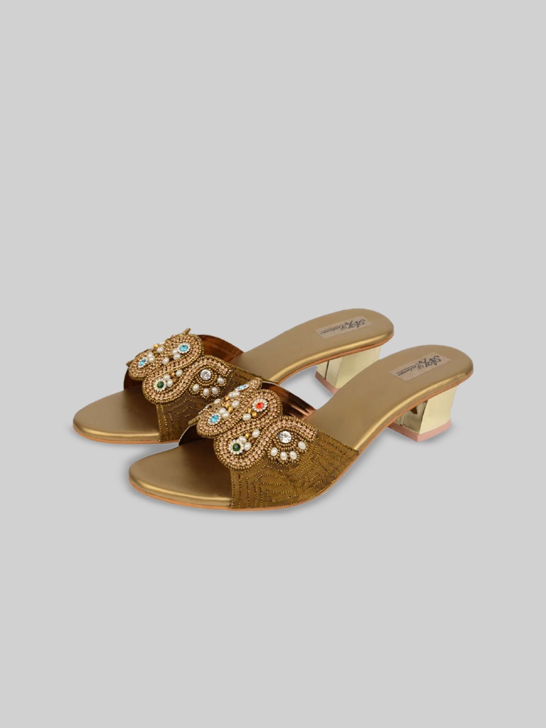 

AZ Footwear Embellished Block Heels, Gold