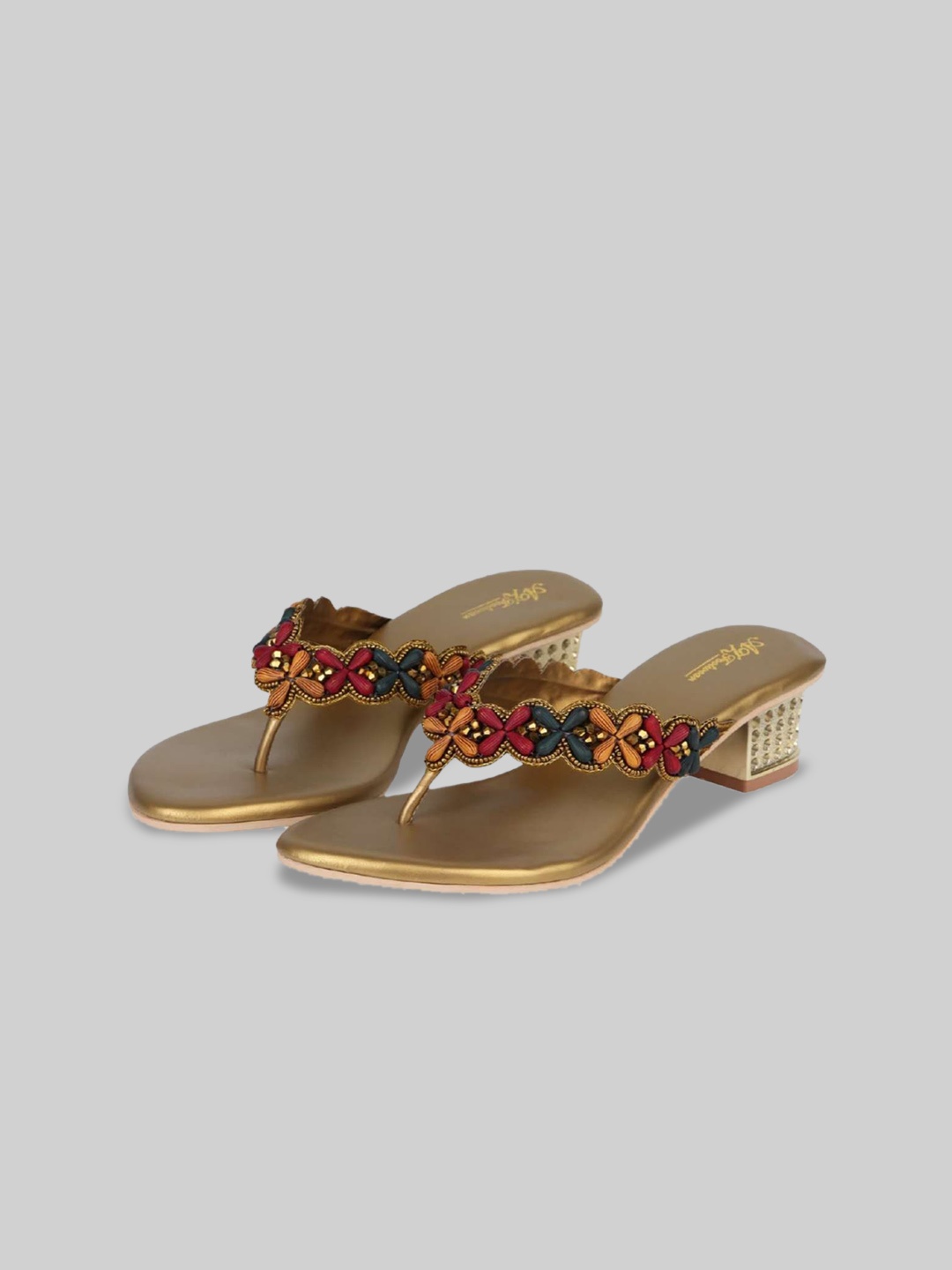 

AZ Footwear Embellished Block Heels, Gold