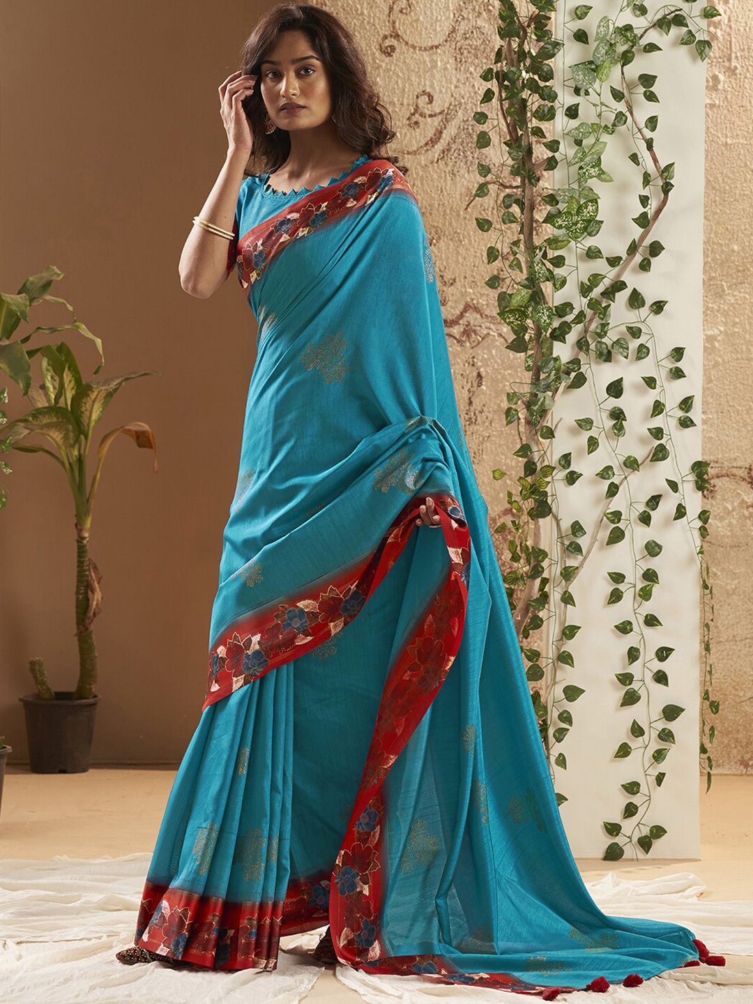 

Satrani Floral Printed Zari Narayan Peth Saree, Blue