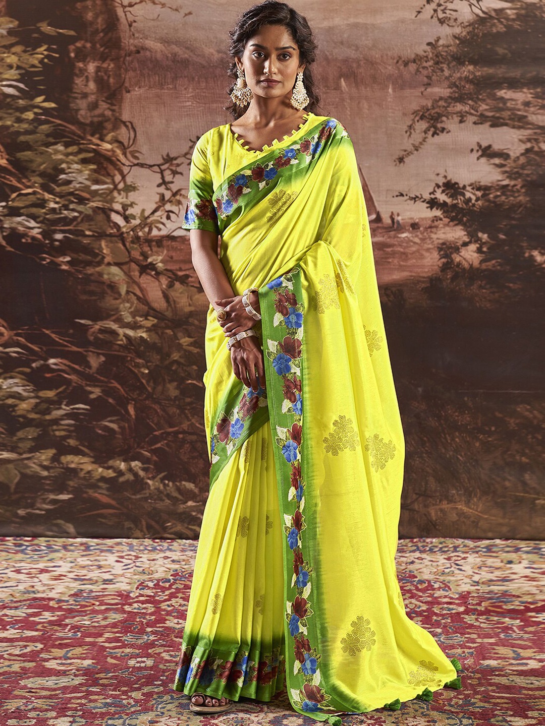 

Satrani Floral Narayan Peth Saree, Yellow