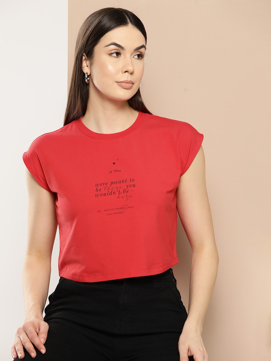 

Chemistry Women Typography Printed Extended Sleeves T-shirt, Red
