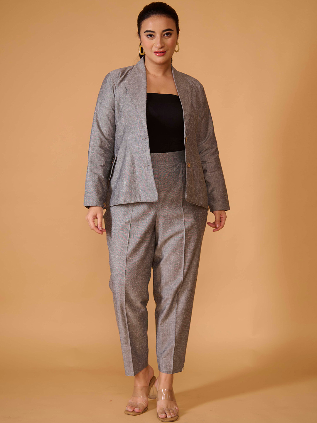 

TSUCCHI TRADITIONS Shawl Collar Blazer With Trouser Co-Ords, Grey