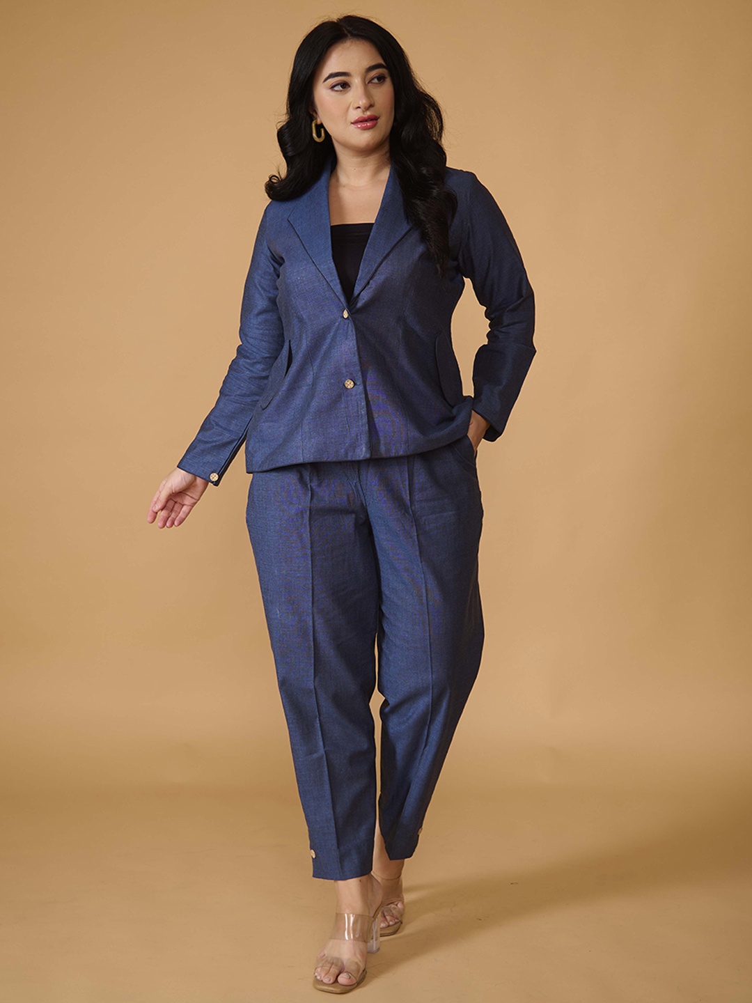 

TSUCCHI TRADITIONS Shawl Collar Blazer With Trouser Co-Ords, Blue